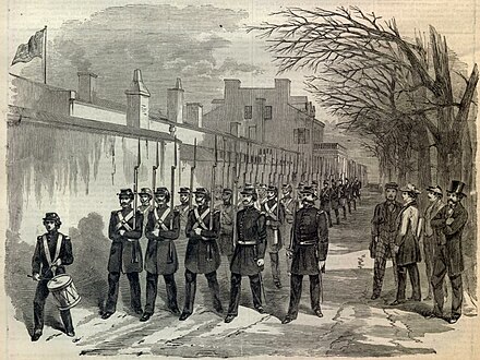 1861 illustration of U.S. Marines at the Marine barracks in Washington, D.C.