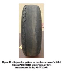 Tire tread separation of a Firestone P235/75R15 Wilderness AT tire Tire Tread Separation of a Firestone P235 75R15 Wilderness AT tire.png