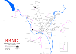 Netwerkkaart van de Tram van Brno