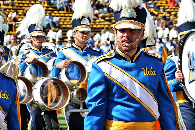 The UCLA marching band dressed in the school's "True Blue" and gold colors in 2010