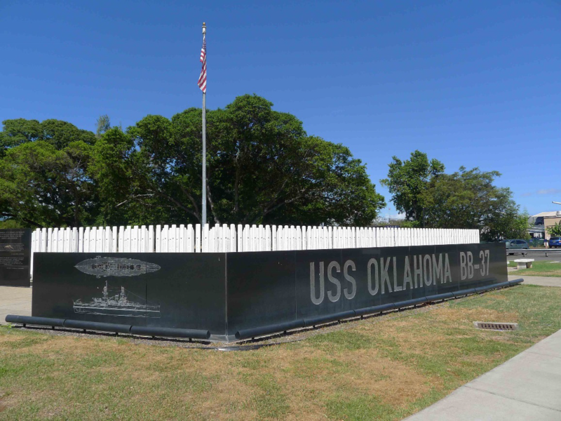 File:USS Oklahoma Memorial, seen here looking southeast, is part of the Ford Island CPO Bungalows Neighborhood and Battleship Row (3039e97e-d99c-46fa-889d-ea99e9b85d3c).png