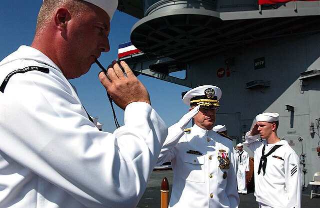 Boatswain's Mate 1st Class pipes arrival honors