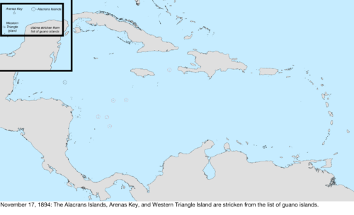 Map of the change to the United States in the Caribbean Sea on November 17, 1894