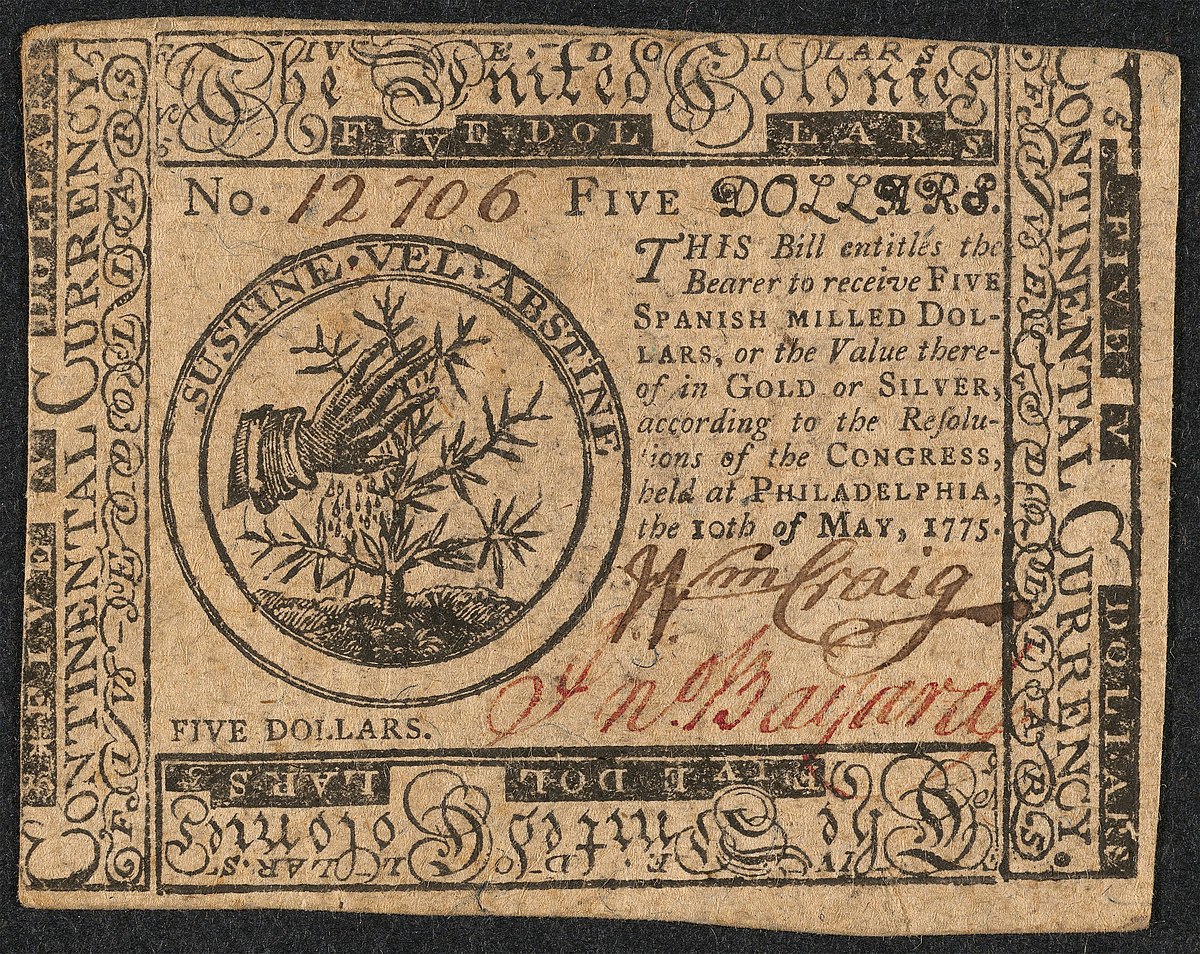 File:Verso The United Colonies 5 dollars 1775 urn-3 HBS.Baker.AC  1142110.jpeg - Wikipedia