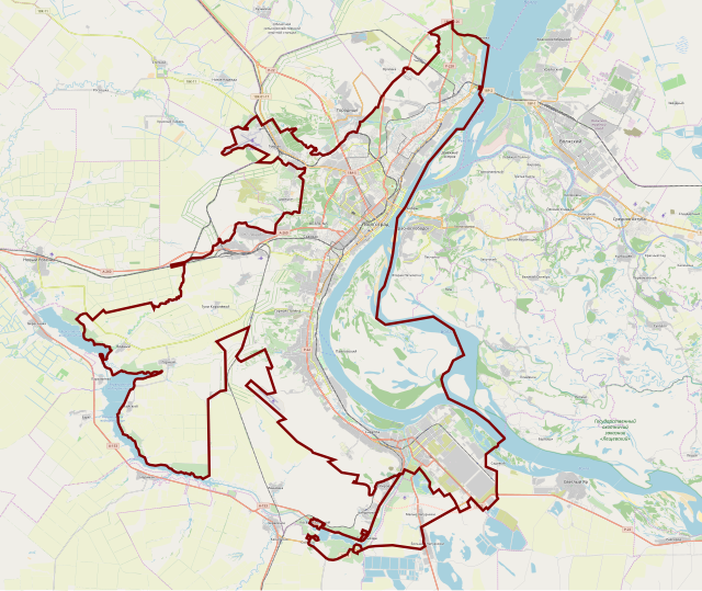 Mapa konturowa Wołgogradu, u góry nieco na lewo znajduje się punkt z opisem „VOG”