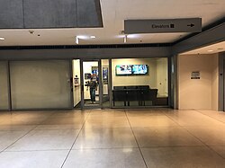 The main entrance to the studios of WFLD & WPWR on the ground floor of Michigan Plaza in September 2016 (at the time the logo had not been changed to that of WPWR's CW-era logo). WFLD-WPWR Studios.jpg