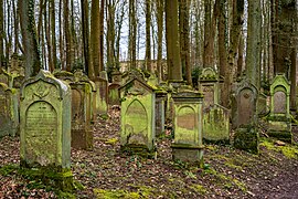Autre vue du cimetière juif de Waibstadt, une partie où les tombes datent du XIXe siècle (2016).