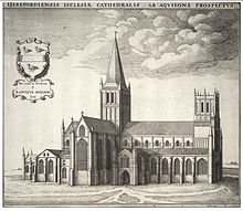 Wenceslas Hollar's engraving of the cathedral in the 17th century. Wenceslas Hollar - Hereford Cathedral.jpg