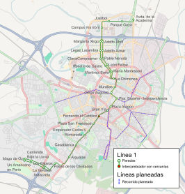 Netwerkkaart van de Tram van Zaragoza