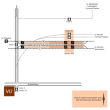 Line 51 transition curve from metro to sneltram at Zuid station before 2019 ZuidToVU.png