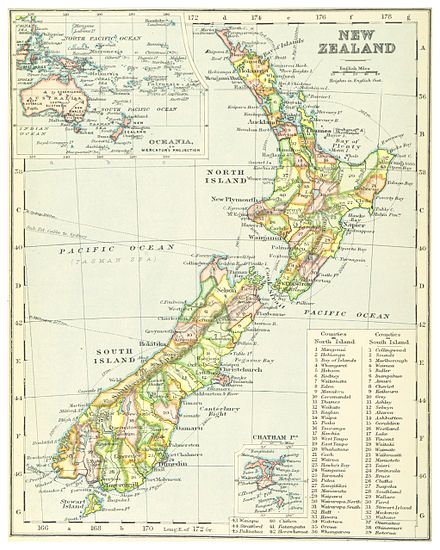 1899 map of the Colony of New Zealand and its counties
