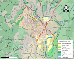 Barevná mapa znázorňující využití půdy.