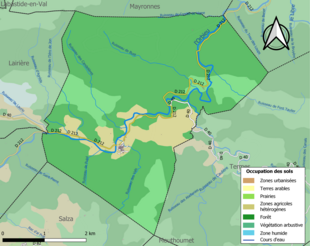 Barevná mapa znázorňující využití půdy.