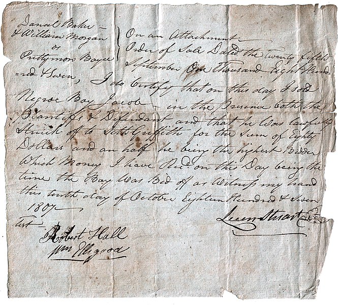 File:1807 Auction Bill of Sale for Negro Slave Boy.jpg