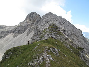 View from the ridge of the fore and main peaks