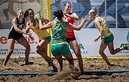 Deutsch: Beachhandball Weltmeisterschaften 2022; Tag 1: 21. Juli 2022 – Frauen, Vorrunde, Deutschland-Brasilien 2:0 (24:14, 16:4) English: 2022 Beach handball World Championships; Day 1: 21 July – Women Preliminary Round – Germany-Brazil 2:0 (24:14, 16:4)