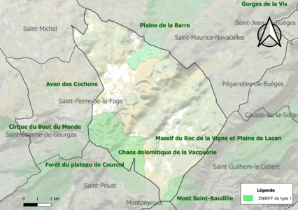 Carte des ZNIEFF de type 1 sur la commune.