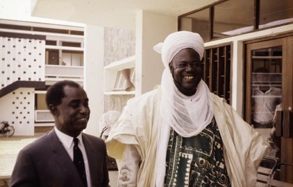 The opening of Sultan Bello Hall by Alhaji Sir Ahmadu Bello, University College Ibadan, on Second February 1962 (Kenneth Dike to the left, Ahmadu Bello to the right)