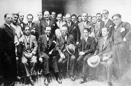 Antón Villar Ponte, Castelao, Lugrís, Plácido Castro, Pedro Galán Calvete e outros, na Coruña.