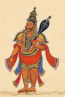 A mural of Bhima with his mace A powerfully built figure, probably Bhima, with a bushy moustache,and Vaishnava namams (emblems) on forehead, arms and chest, rests his huge club on his left shoulder..jpg