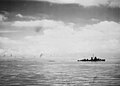 U.S. destroyer maneuvers off Guadalcanal during Japanese air attack, August 8, 1942.