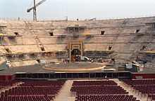 Die Arena von Verona beim Aufbau der AIDA-Festspiele