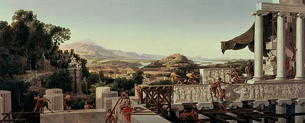 Blick in Griechenlands Blüte (View into the Heyday of Greece) - masterful painting of a Greek temple (the Parthenon?) being built.