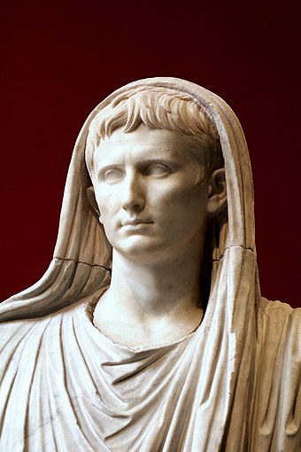 Head of Augustus as pontifex maximus, Roman artwork of the late Augustan period, last decade of the 1st century BC