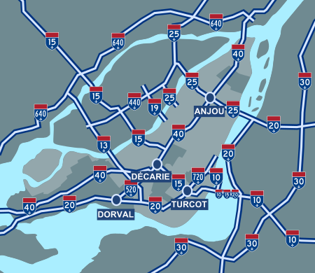 Map of the major highways in Montreal. Autoroutes Montreal.svg