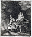 The Flight into Egypt: a Night Piece label QS:Len,"The Flight into Egypt: a Night Piece" label QS:Lnl,"De vlucht naar Egypte: nachtstuk" . 1651. etching print, drypoint print and burin. 12.7 × 11 cm (5 × 4.3 in). Various collections.