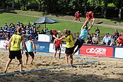 Deutsch: Beachhandball Europameisterschaften 2019 (Beach handball Euro); Tag 1: 2. Juli 2019 – Männer, Vorrunde Gruppe A, Deutschland-Norwegen 2:0 (22:14, 22:20) English: Beach handball Euro; Day 1: 2 July 2019 – Men Preliminary Round Group A – Germany-Norway 2:0 (22:14, 22:20)