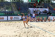 Deutsch: Beachhandball Europameisterschaften 2019 (Beach handball Euro); Tag 2: 3. Juli 2019 – Frauen, Vorrunde Gruppe C, Spanien-Griechenland 2:1 (12:20, 18:16; 8:2) English: Beach handball Euro; Day 2: 3 July 2019 – Women Preliminary Round Group C – Spain-Greece 2:1 (12:20, 18:16; 8:2)