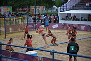 Deutsch: Beachhandball bei den Olympischen Jugendspielen 2018; Tag 5, 10. November 2018; Mädchen, Hauptrunde - Chinese Taipei (Taiwan)-Niederlande 1:2 English: Beach handball at the 2018 Summer Youth Olympics at 11 October 2018 – Girls Main Round – Chinese Taipei (Taiwan)-Netherlands 1:2