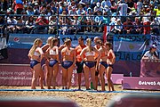 Deutsch: Beachhandball bei den Olympischen Jugendspielen 2018 in Buenos Aires; Tag 7, 13. Oktober 2018; Mädchen, Halbfinale – Niederlande-Kroatien 0:2 English: Beach handball at the 2018 Summer Youth Olympics in Buenos Aires at 13 October 2018 – Girls Semifinal – Netherlands-Croatia 0:2 Español: Handball de playa en los Juegos Olimpicos de la Juventud Buenos Aires 2018 en 13 de octubre de 2018 – Semifinales Femeninas - Países Bajos-Croacia 0:2