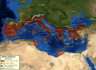 Mappa generale del Bellum piraticum di Pompeo, con i relativi comandanti, per area territoriale