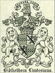 Engraved bookplate of the Bibliotheca Lindesiana