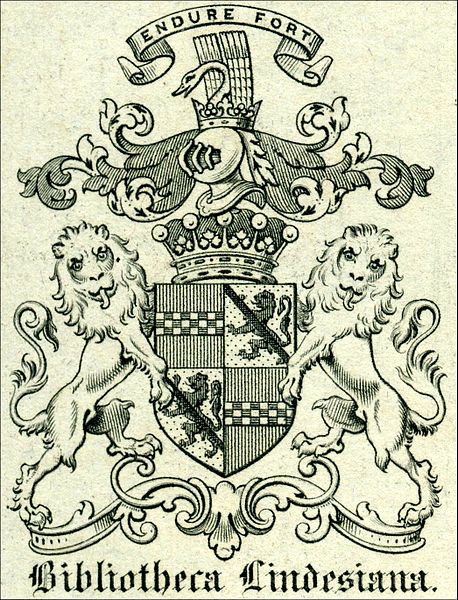 A book plate from the Bibliotheca Lindesiana