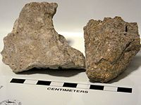 Rocks from the Bishop tuff, uncompressed with pumice on left; compressed with fiamme on right.