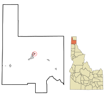 Bonner County Idaho Sisällytetyt ja rekisteröimättömät alueet Kootenai Highlighted.svg