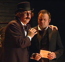 John Wilkes Booth (Tom O'Toole) and Jack Matthews (Aaron Engebreth) in a scene from Our American Cousin Booth and Matthews.jpg