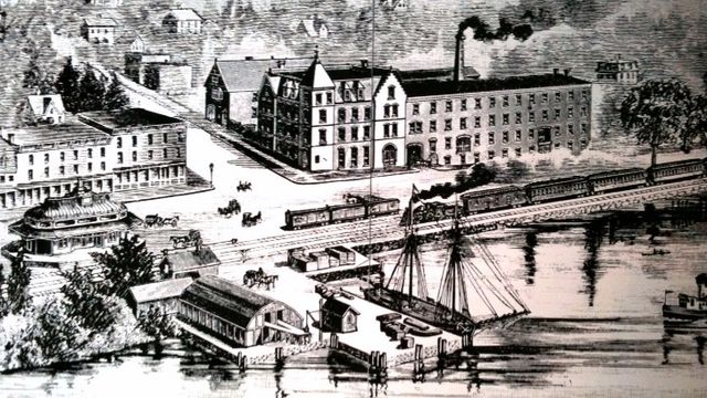 The Irvington waterfront between 1859 and 1889, showing the Lord & Burnham Building on the right
