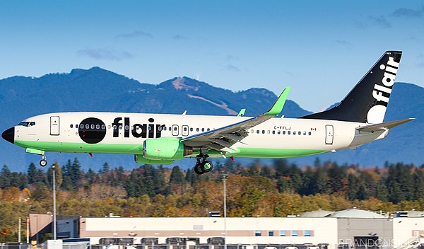 A Flair Airlines Boeing 737-800 in the 2019 livery