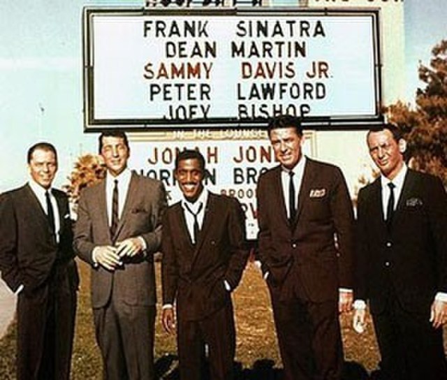 Left to right: Frank Sinatra, Dean Martin, Sammy Davis Jr., Peter Lawford, and Joey Bishop in Las Vegas
