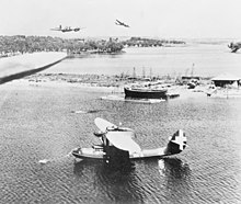 252 Sqn Beaufighters attacking an Italian seaplane base at Preveza, 19 July 1943.