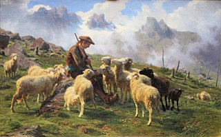 <i>Pyrenean Shepherd Offering Salt to his Sheep</i> Painting by Rosa Bonheur