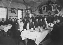 Christmas dinner at Fort Macleod, 1919 Christmas dinner at Royal North West Mounted Police station, Fort Macleod (15902402559).jpg