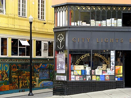 City Lights Bookstore, with Jack Kerouac Alley and Vesuvio's Bar to the left