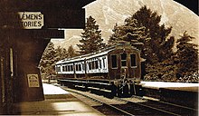 Railmotor and trailer at Coniston station in 1905 Coniston railmotor.jpg