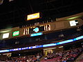 One of the two Daktronics Color Starburst message/animation displays and the LED ring on the north side of the arena.
