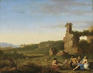 Italienische Landschaft mit Ruinen und Staffage